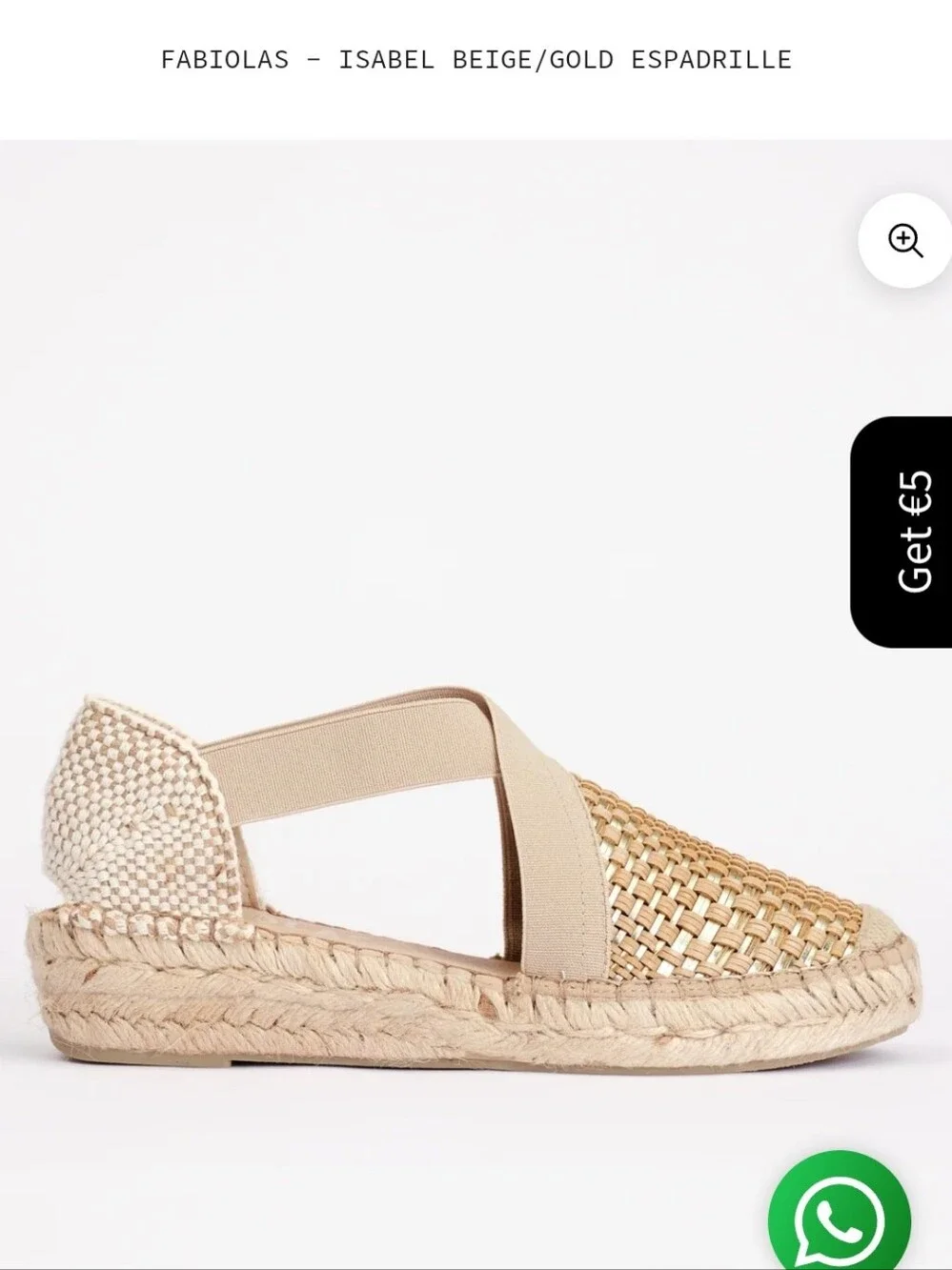 Fabiolas - Isabel Beige/Gold Espadrille Sandal Size 36